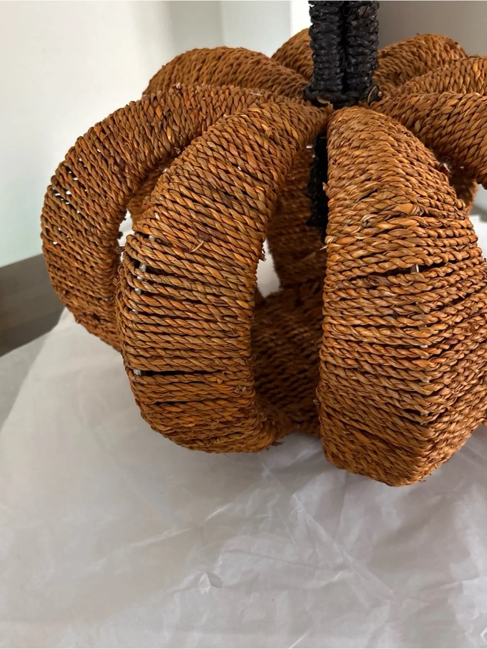 Large Rustic Orange Rope Pumpkin 11” Tall & 15” Wide.   Made In India